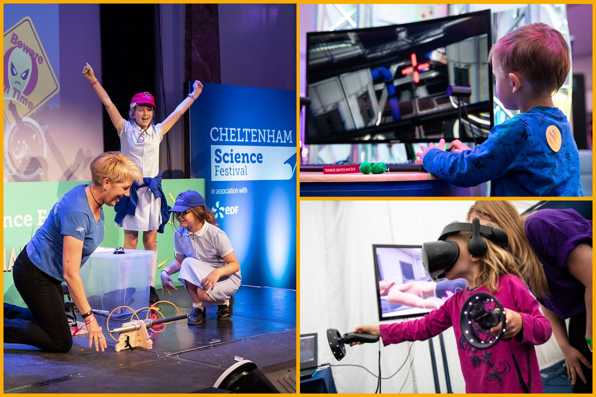 Collage of children enjoying various activities at previous Science Festivals.